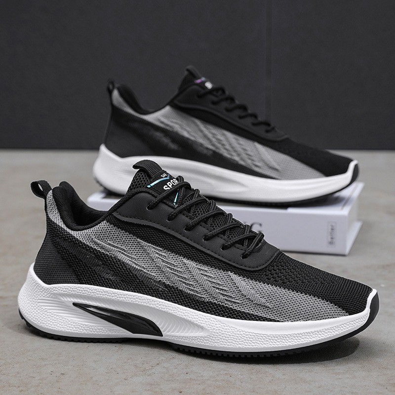Knit Fabric Lace Up Sneakers - حذاء جري مصمم للرجال يسمح بمرور