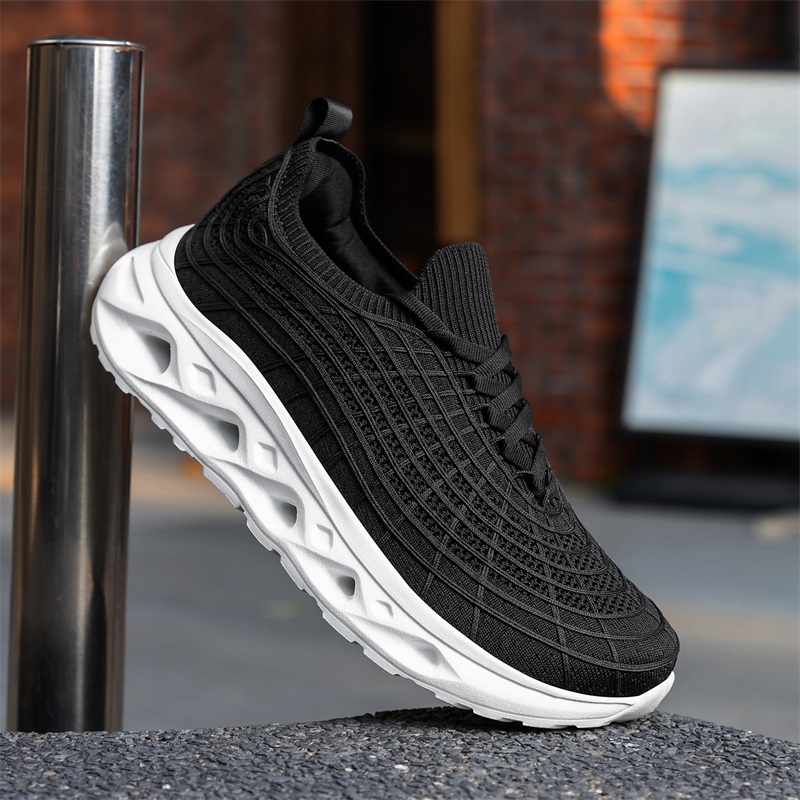 أحذية رجالية واسعة عند الأصابع - مراجعة Knit Fabric Lace Up Sneakers وسعره